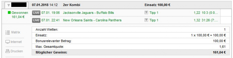NFL Wildcard Sonntag 2018 Tippschein
